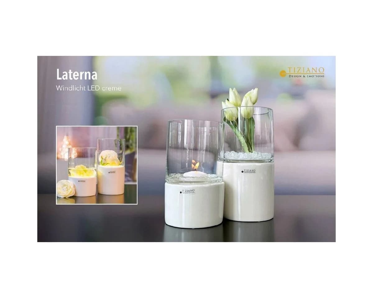 TIZIANO - DESIGN & EMOTIONS LED Dekolicht Windlicht Laterna creme-weiß