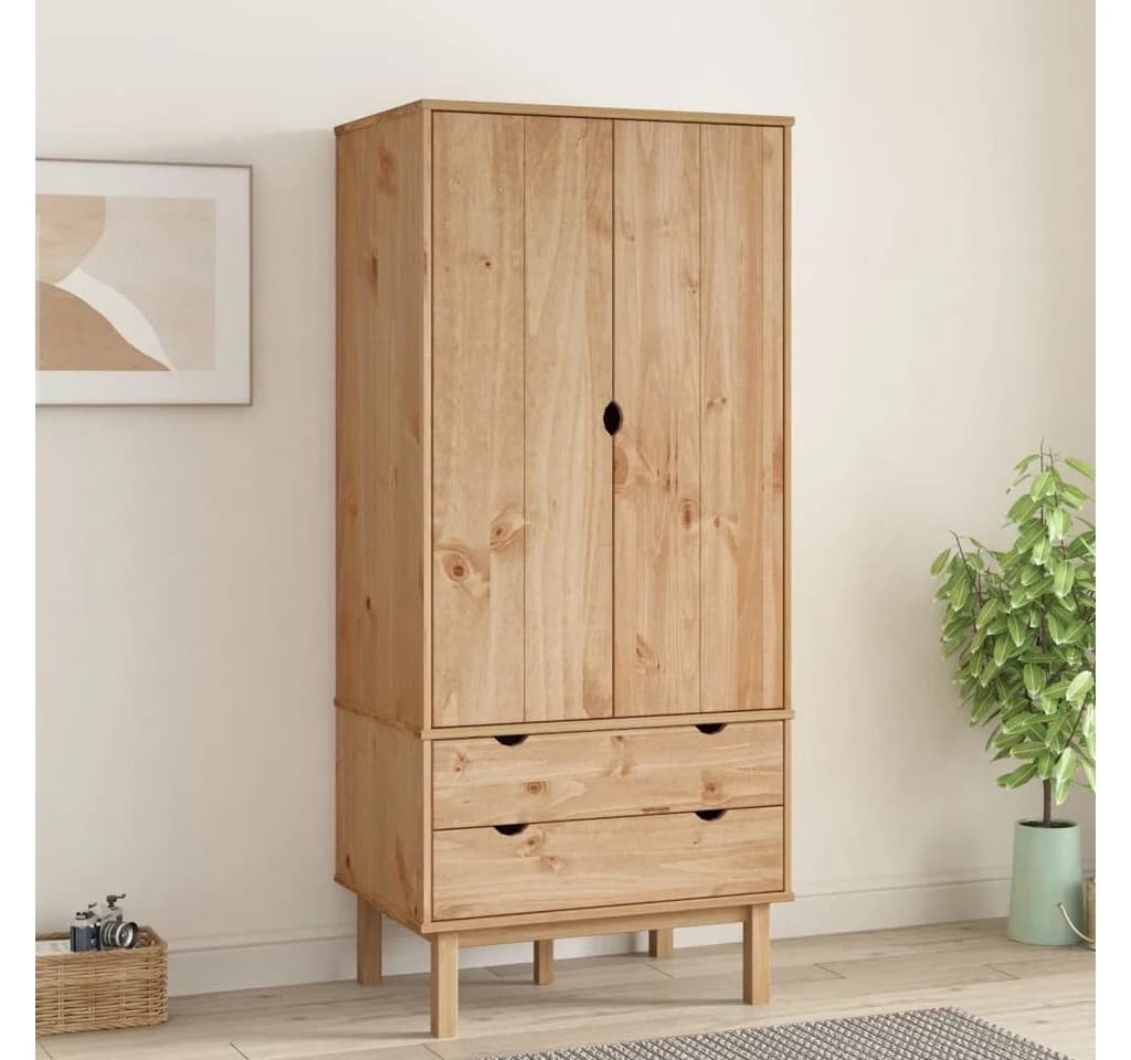 furnicato Kleiderschrank Skandinavisches Design Massivholz Braun