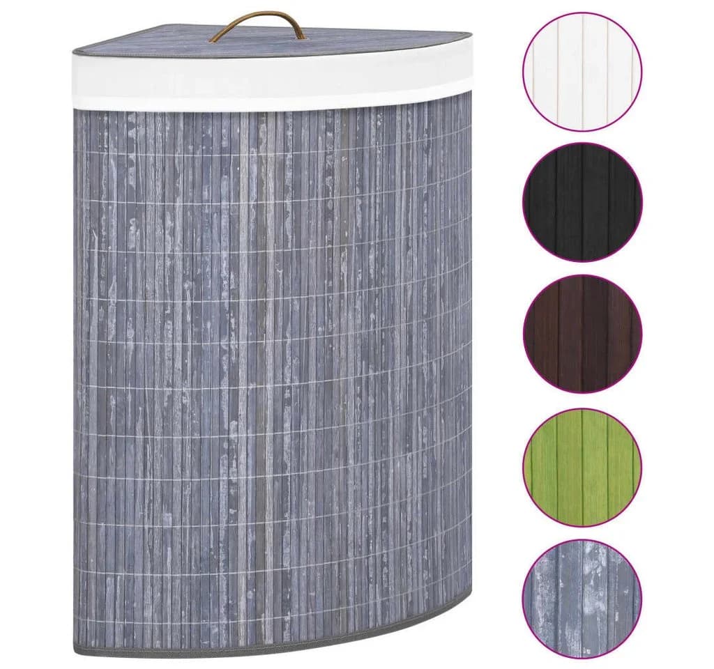 furnicato Wäschekorb Bambus Grau 60 L