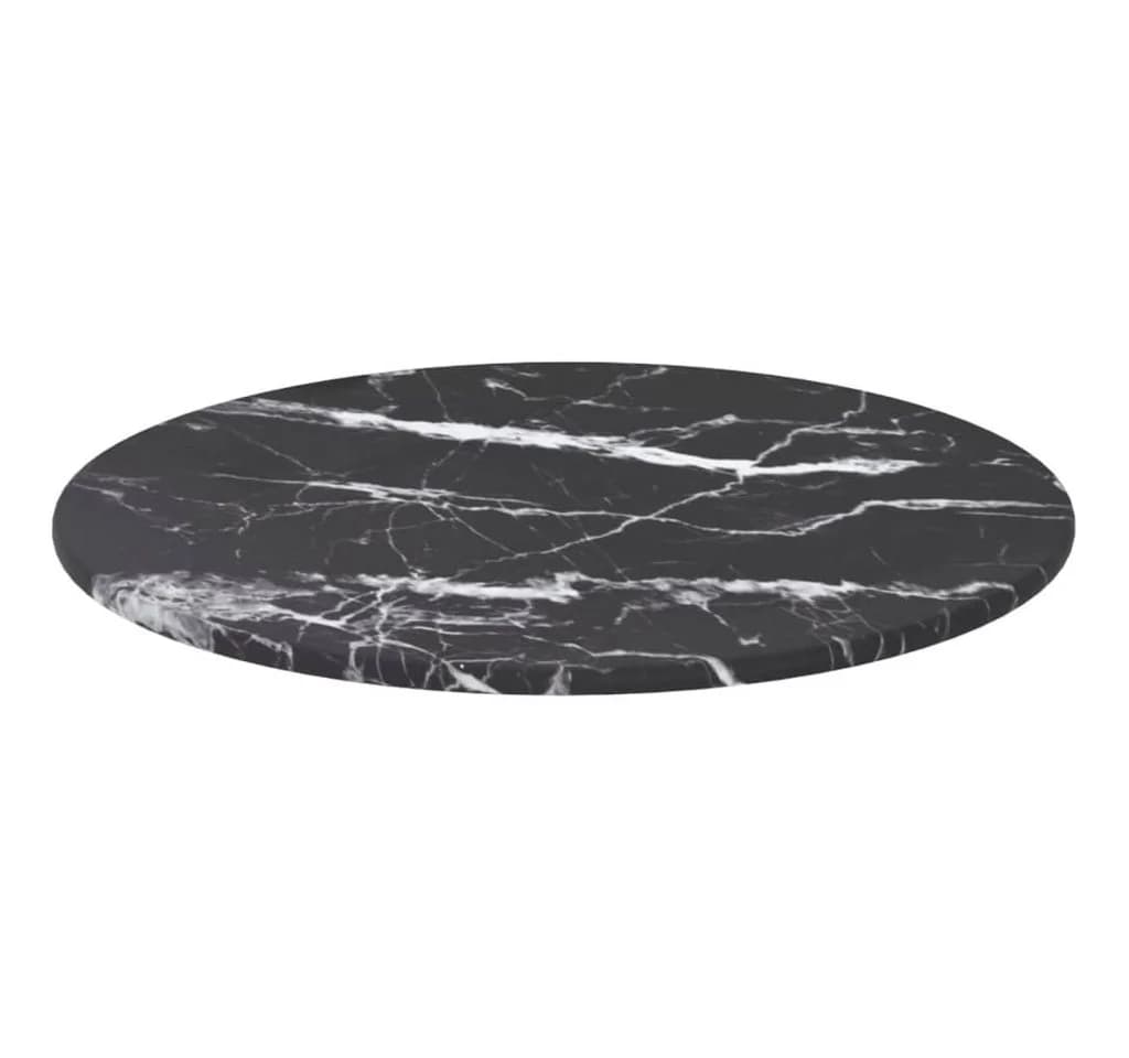furnicato Tischplatte Schwarz Ø30x0,8 cm Hartglas in Marmoroptik - Bild 2