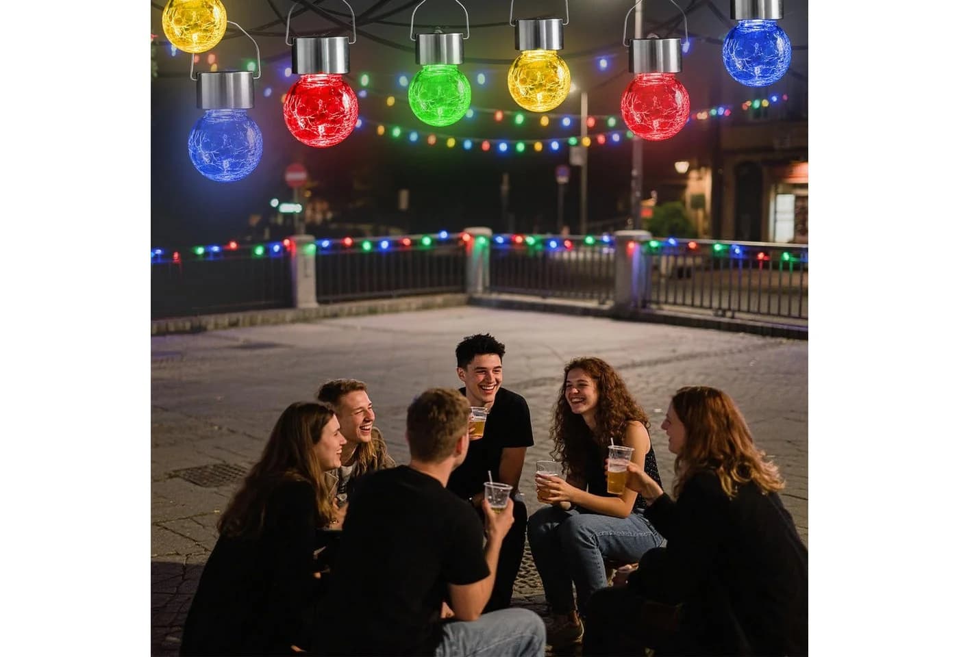 LQWELL LED Solarleuchte Außen Warmweiß Crackle Glaskugel Laterne - Bild 5