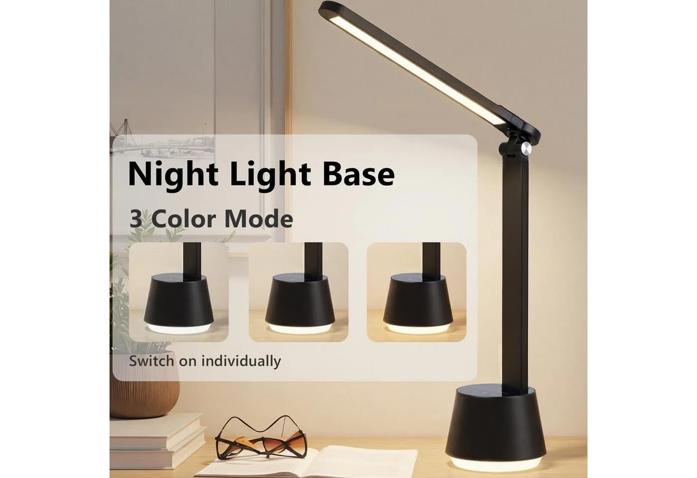 LQWELL LED Schreibtischlampe Schwarz Dimmbar mit USB