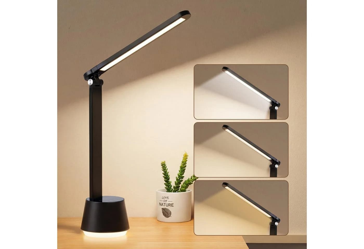 LQWELL LED Schreibtischlampe Schwarz Dimmbar mit USB - Bild 2
