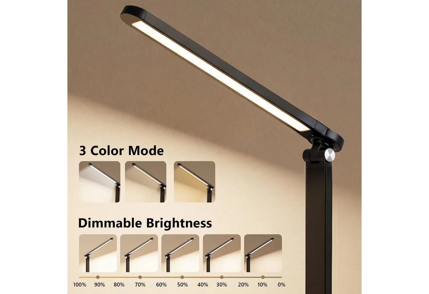 LQWELL LED Schreibtischlampe Schwarz Dimmbar mit USB - Bild 4