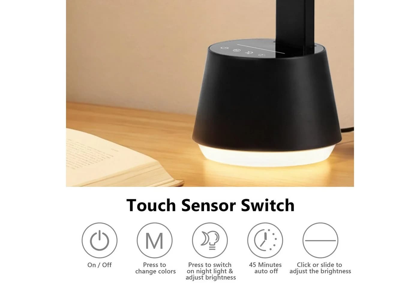 LQWELL LED Schreibtischlampe Schwarz Dimmbar mit USB - Bild 5