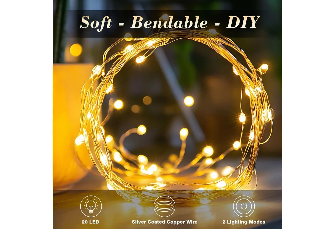 LQWELL LED-Lichterkette 2/3/5/10M, Micro Lichterketten Batteriebetrieben, Kupferdraht, AA-Batterie, Warmweiß, 2 Modi für Weihnachten Hochzeit Party Wohndeko