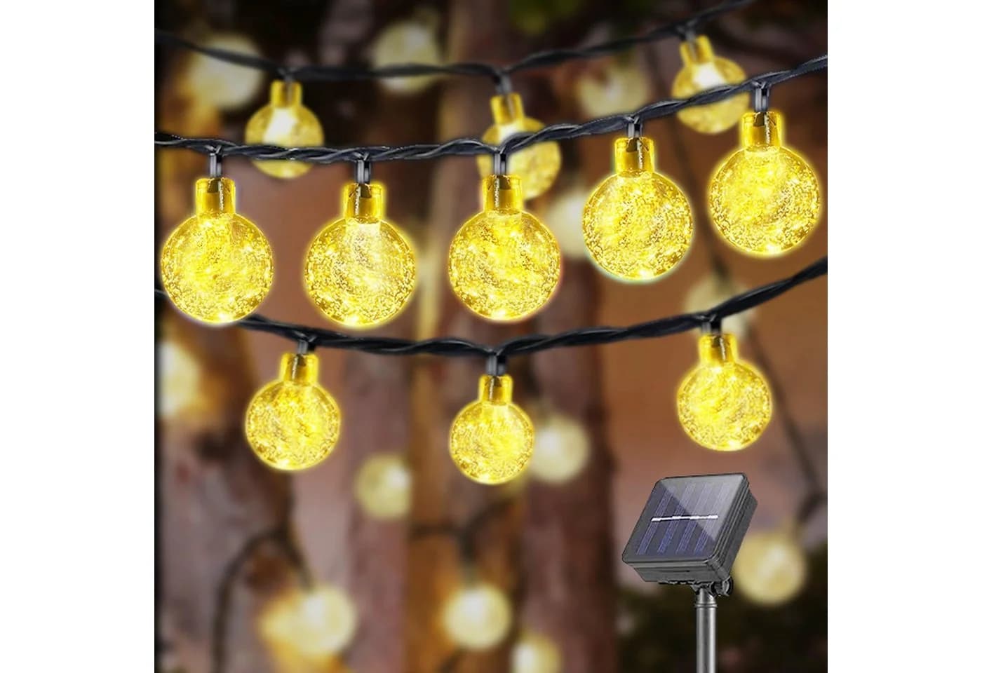 LQWELL LED Solarleuchte LED Kugeln Lichterkette Aussen Solar Gartenleuchte, Solar Kettenlicht Kristall Kugeln, LED fest integriert, Warmweiß, 15LED 5M 33FT 8 Modi Lichterkette - Bild 2