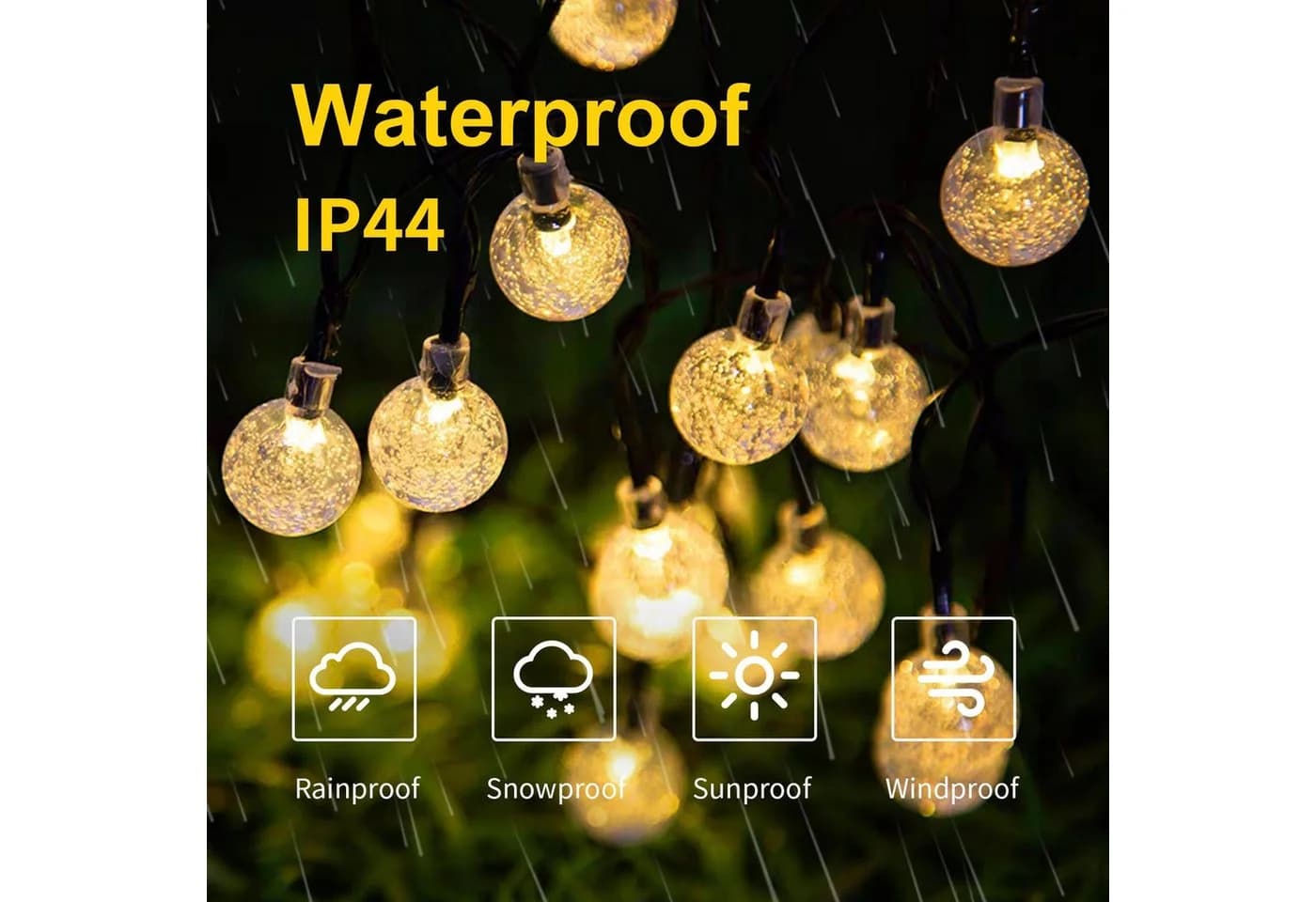 LQWELL LED Solarleuchte LED Kugeln Lichterkette Aussen Solar Gartenleuchte, Solar Kettenlicht Kristall Kugeln, LED fest integriert, Warmweiß, 15LED 5M 33FT 8 Modi Lichterkette - Bild 3