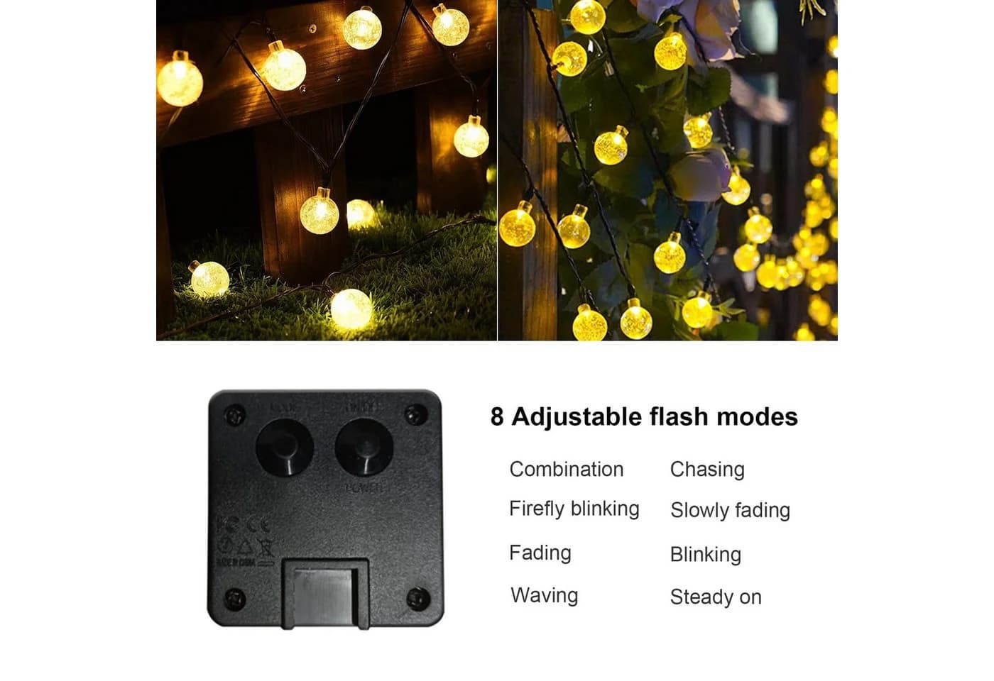 LQWELL LED Solarleuchte LED Kugeln Lichterkette Aussen Solar Gartenleuchte, Solar Kettenlicht Kristall Kugeln, LED fest integriert, Warmweiß, 15LED 5M 33FT 8 Modi Lichterkette - Bild 4