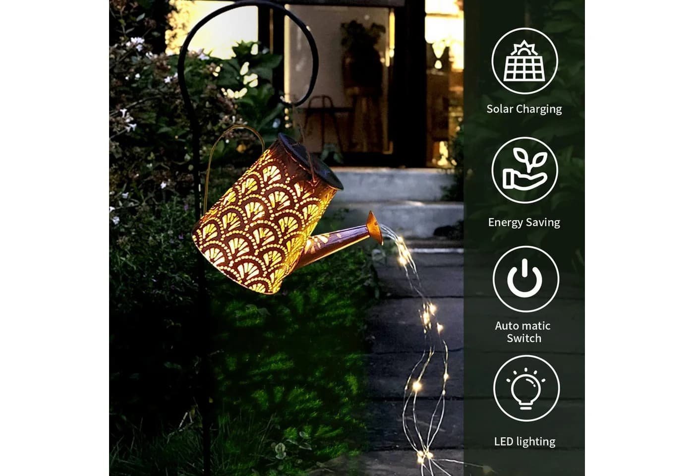 LQWELL Solar Gießkanne mit LED Lichterkette Retro Warmweiß - Bild 5