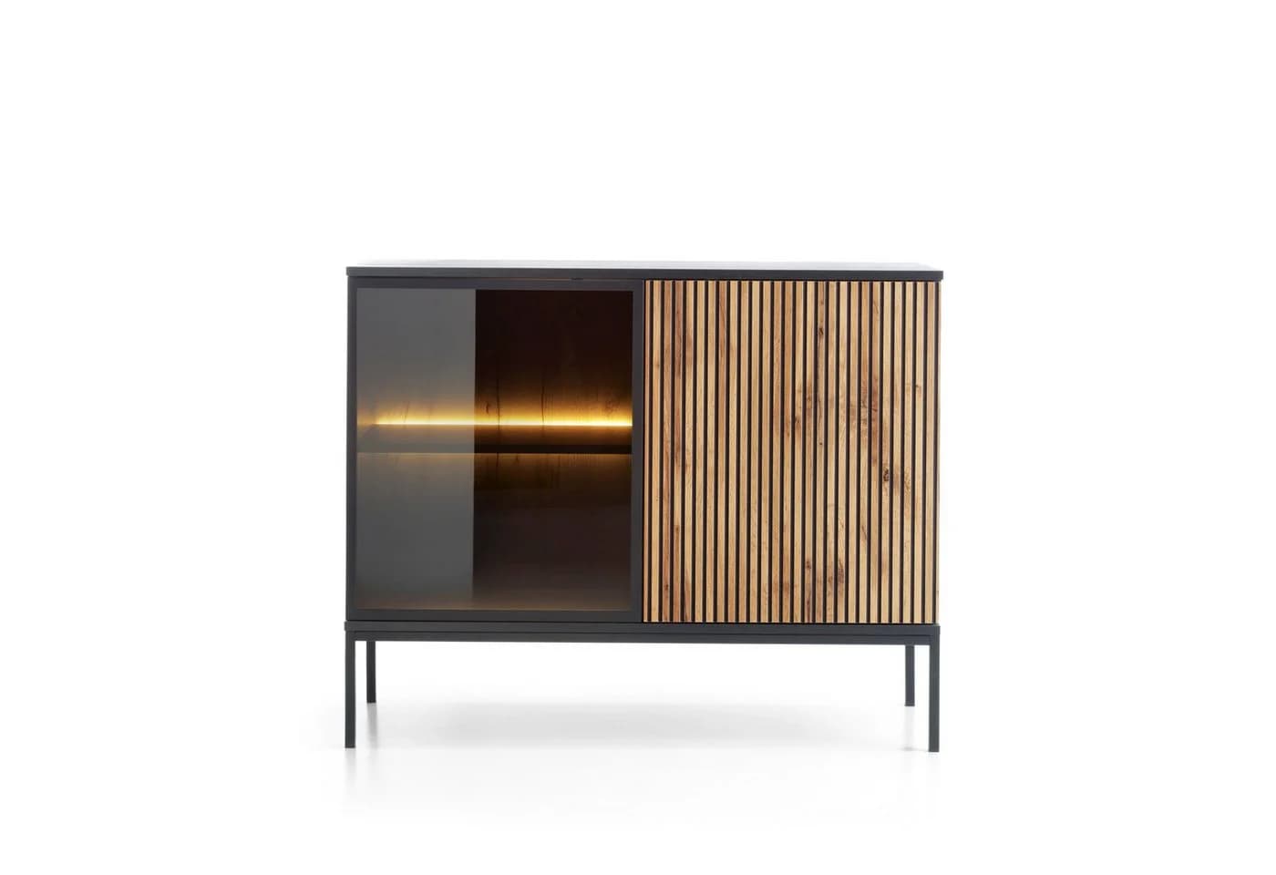 yourhouse24 Kommode SANTIA Industrial LED-Vitrine Eiche Schwarz
