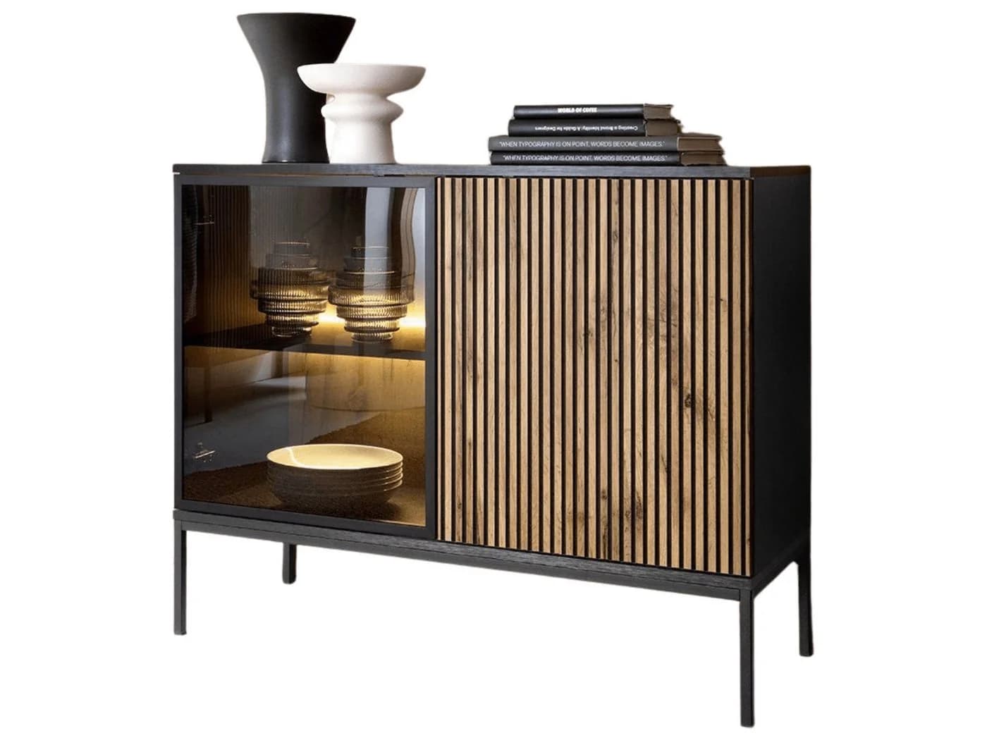 yourhouse24 Kommode SANTIA Industrial LED-Vitrine Eiche Schwarz - Bild 2