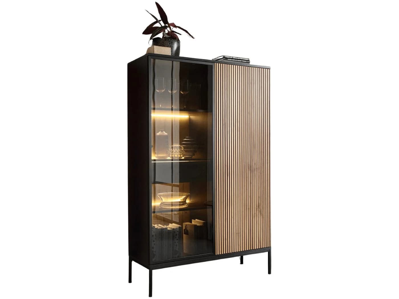yourhouse24 Vitrine SANTIA 104 cm Industrial-Vitrine Eiche Schwarz mit LED - Bild 2