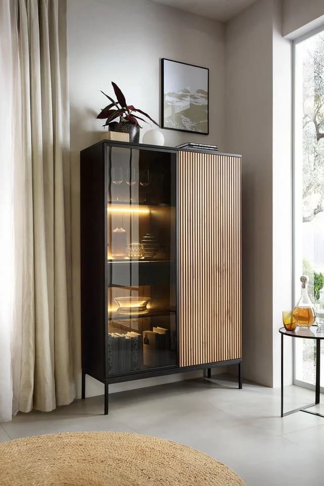 yourhouse24 Vitrine SANTIA 104 cm Industrial-Vitrine Eiche Schwarz mit LED - Bild 5