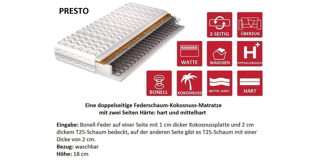 yourhouse24 Bonnellfederkernmatratze Presto Kokos beidseitig hypoallergen - Bild 3