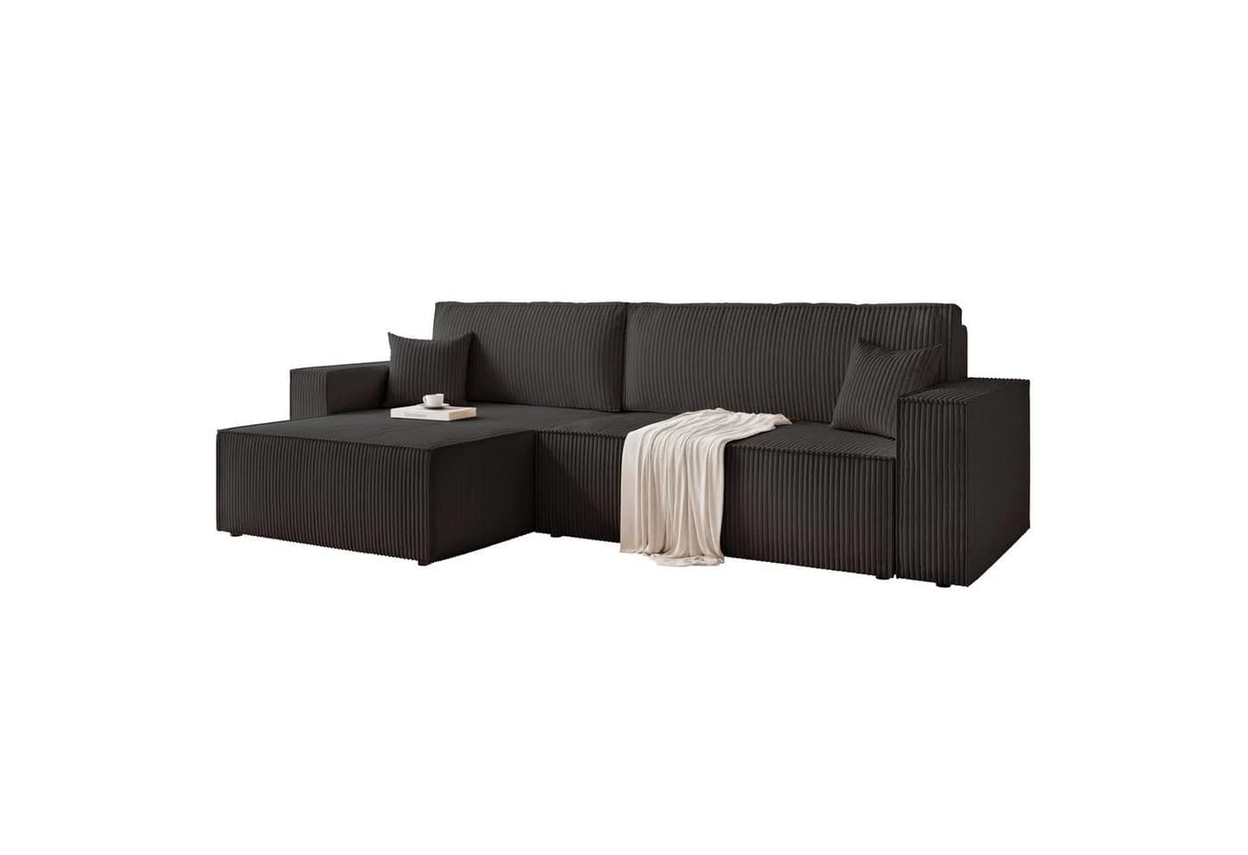 yourhouse24 Ecksofa PARIS XL Schwarz mit Schlaffunktion und Bettkasten