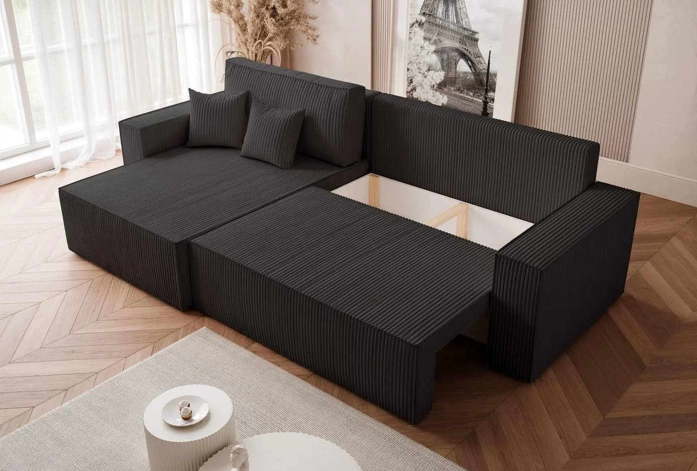 yourhouse24 Ecksofa PARIS XL Schwarz mit Schlaffunktion und Bettkasten - Bild 4