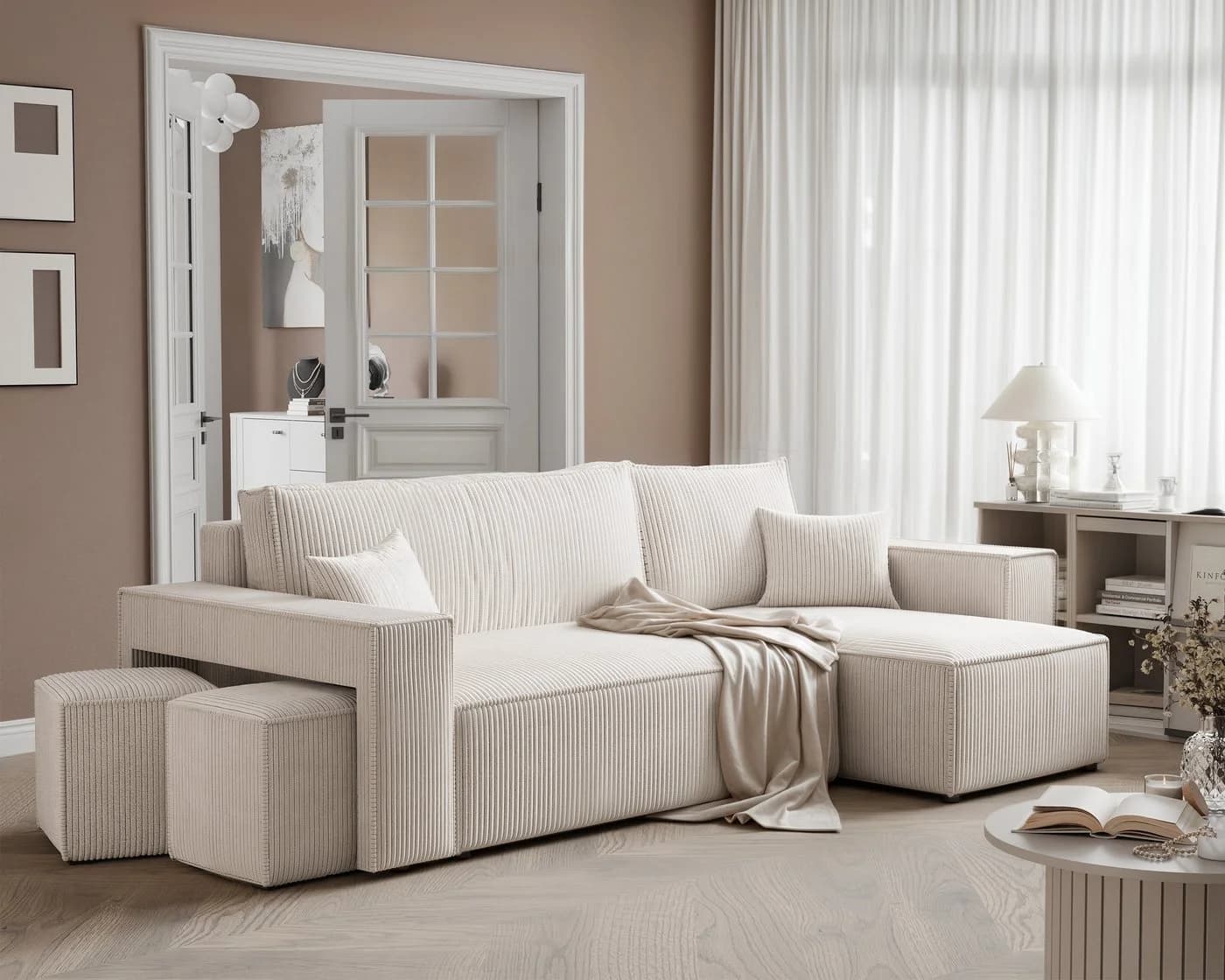 yourhouse24 Ecksofa PARIS L-Form mit Schlaffunktion & Bettkasten inkl. 2 Hocker - Bild 2