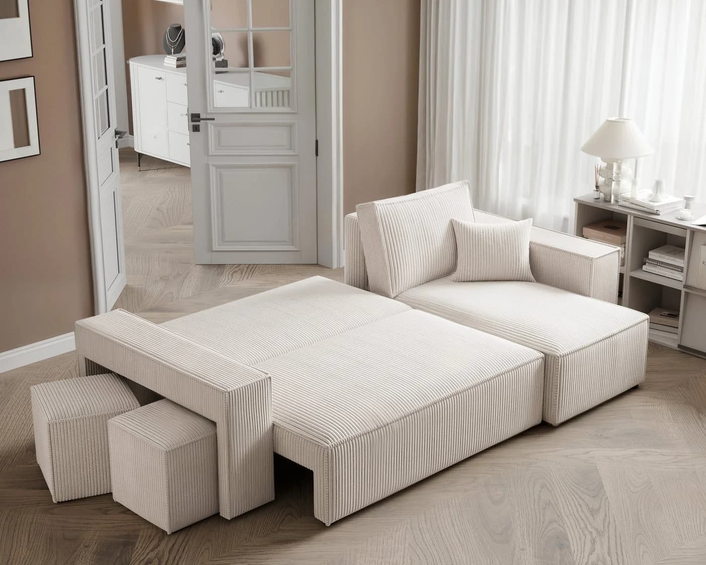 yourhouse24 Ecksofa PARIS L-Form mit Schlaffunktion & Bettkasten inkl. 2 Hocker - Bild 5