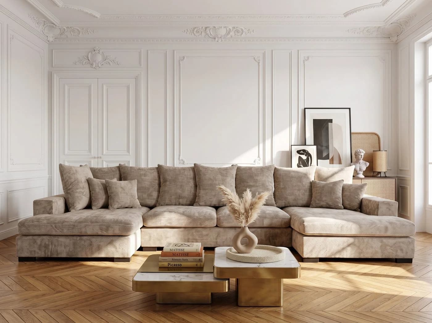 yourhouse24 Wohnlandschaft XXL SELLO U mit Schlaffunktion Beige - Bild 2