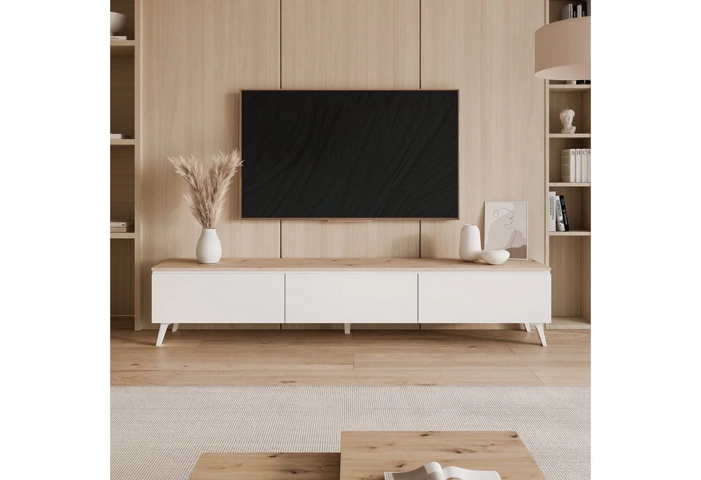yourhouse24 Lowboard TV SELIA 200 Mattweiß Eiche Push-to-Open