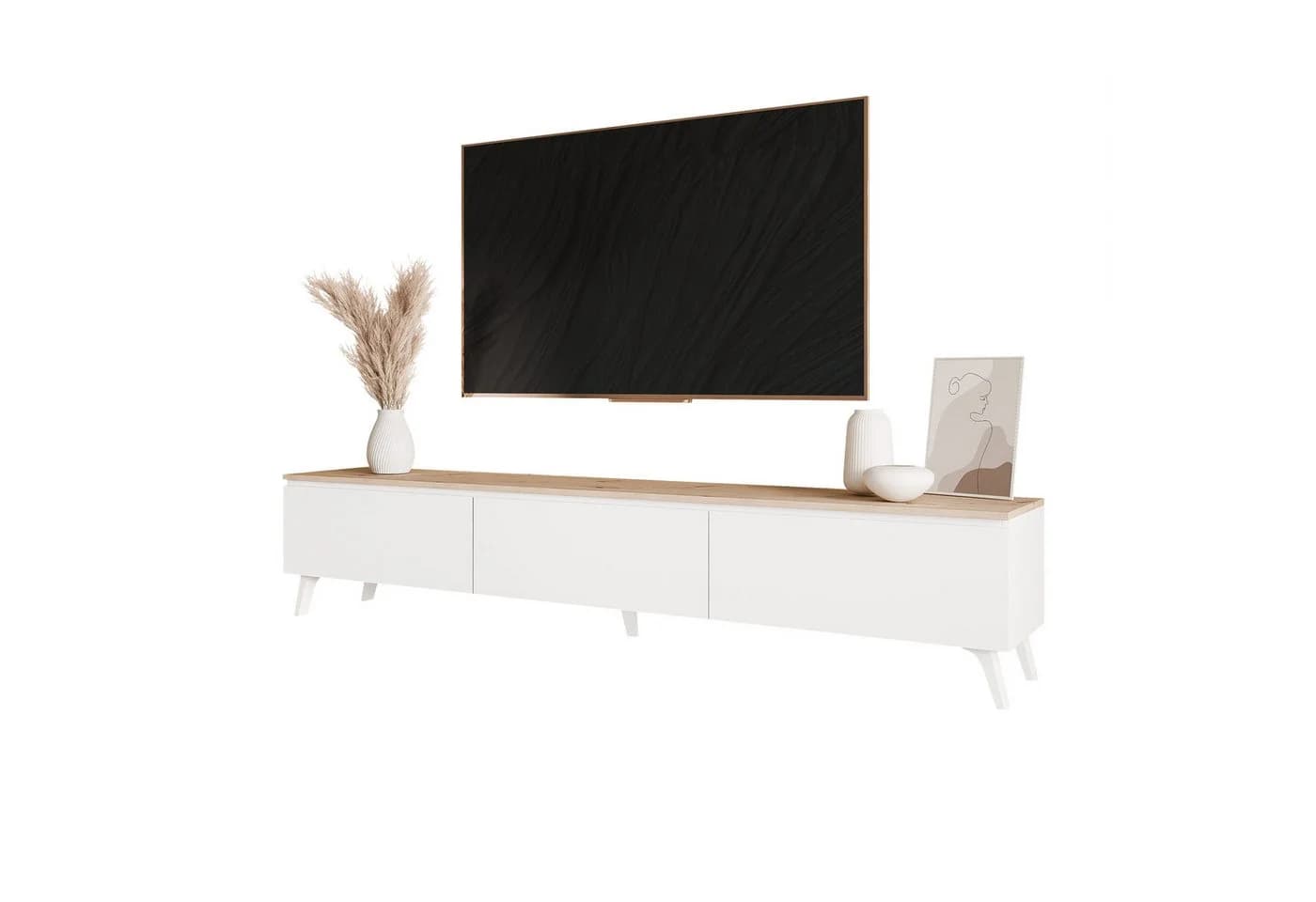 yourhouse24 Lowboard TV SELIA 200 Mattweiß Eiche Push-to-Open - Bild 2