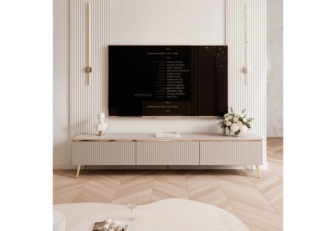 yourhouse24 Lowboard TV SELIA 200 3D-Riffelung Gold Kaschmir