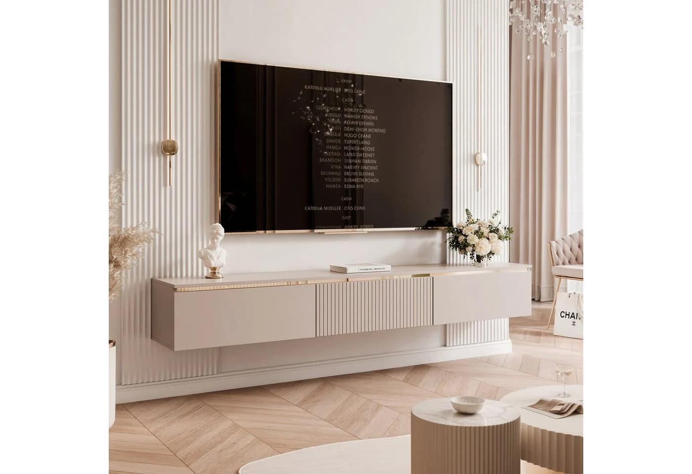yourhouse24 Lowboard TV SELIA 200 Kaschmir Asymmetrische Riffelung - Bild 3