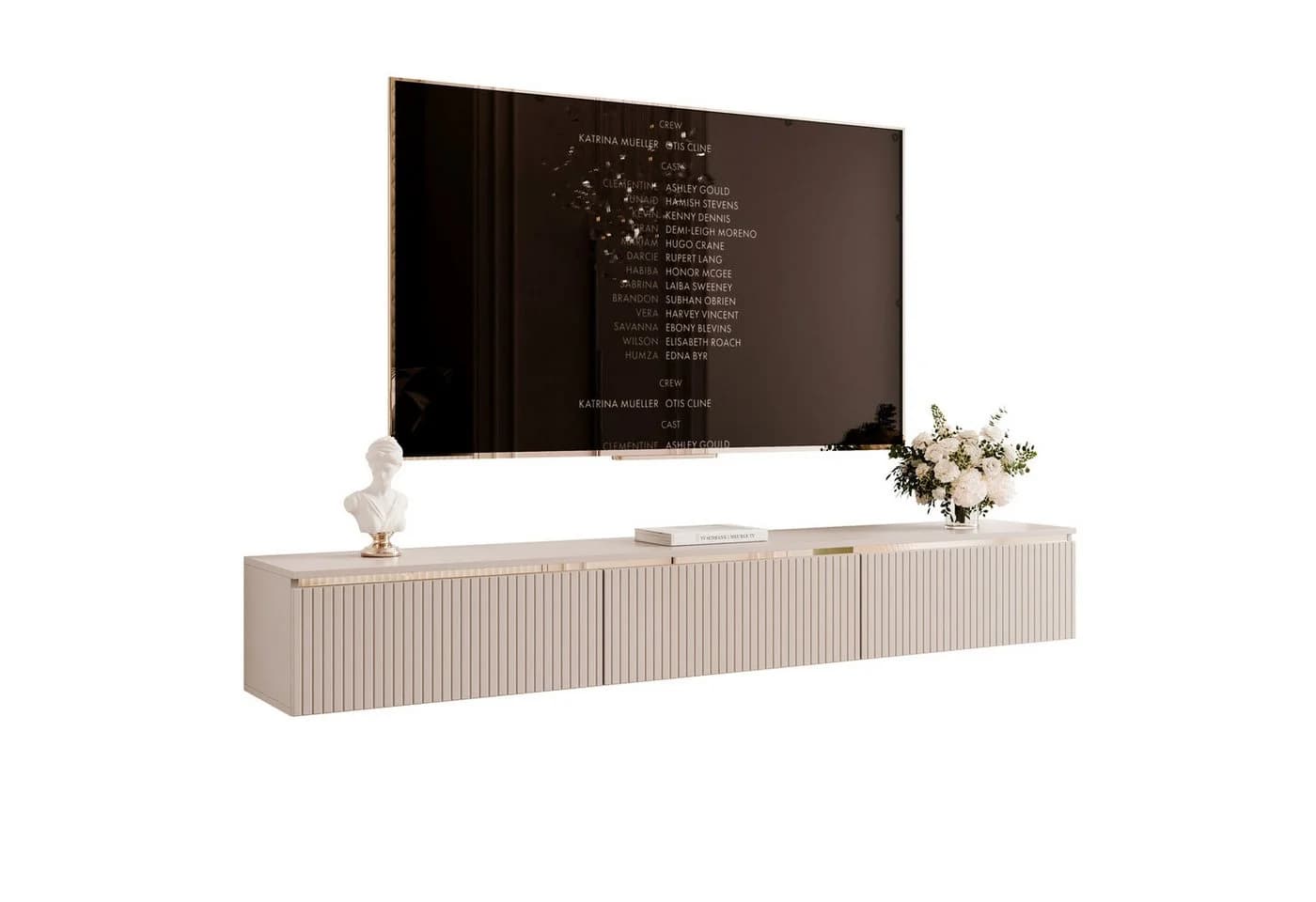 yourhouse24 Lowboard SELIA 200 Kaschmir 3D-Riffelung Gold-Akzente - Bild 2