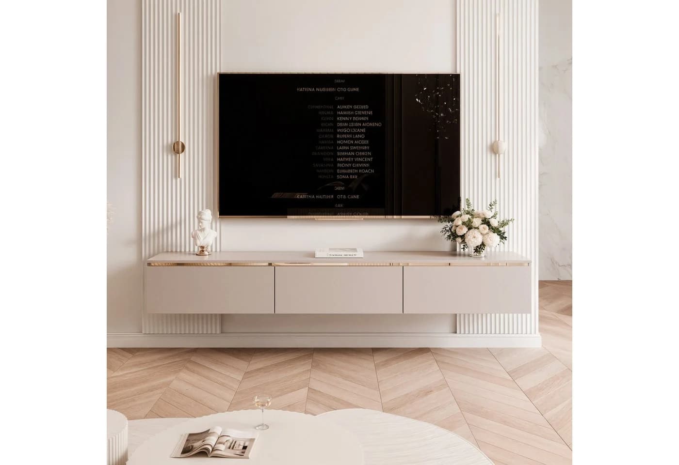 yourhouse24 Lowboard TV SELIA 200 Kaschmir Gold-Akzente