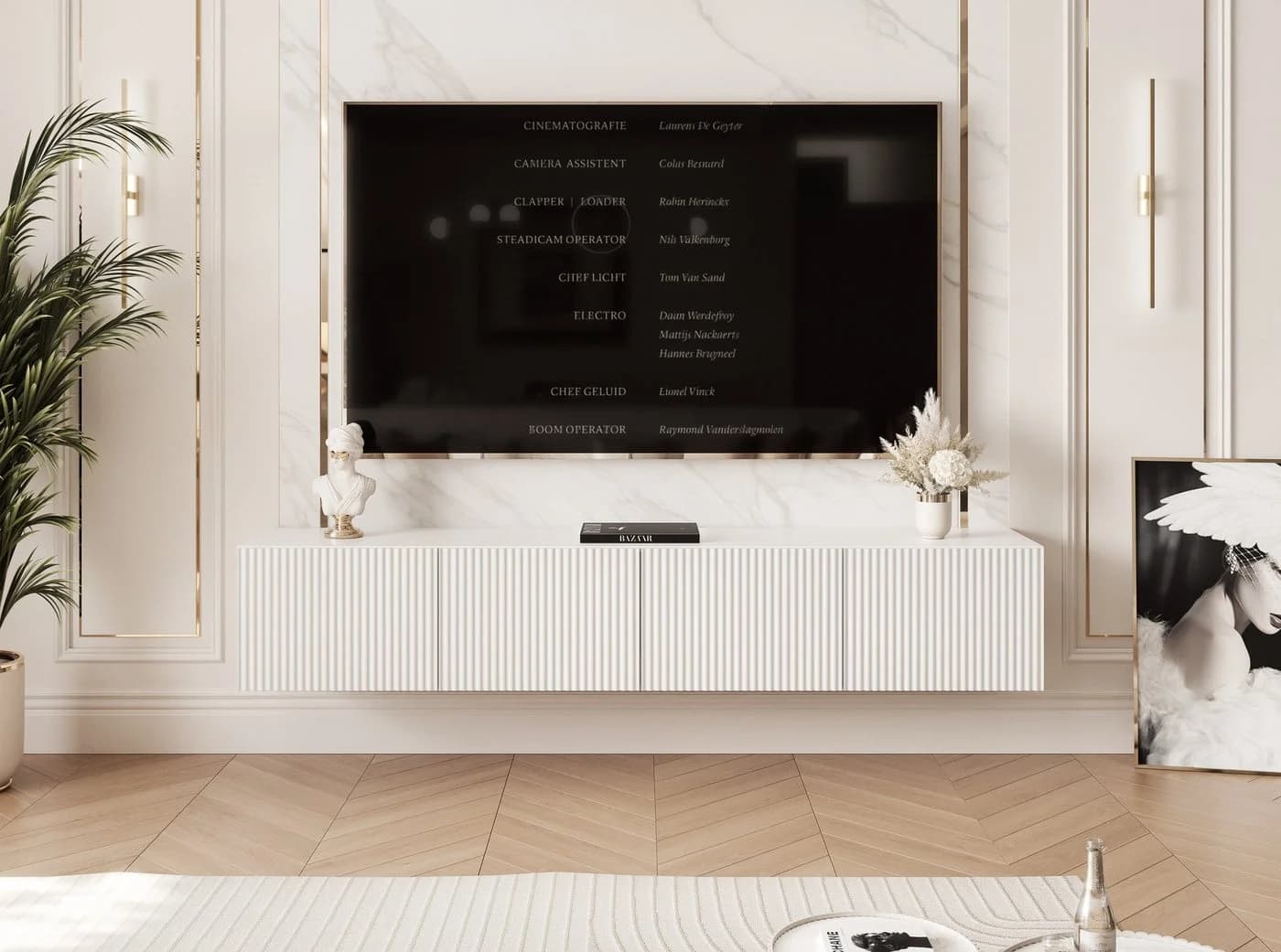 yourhouse24 TV-Lowboard 200 cm LED Riffelfront Hängekonsole