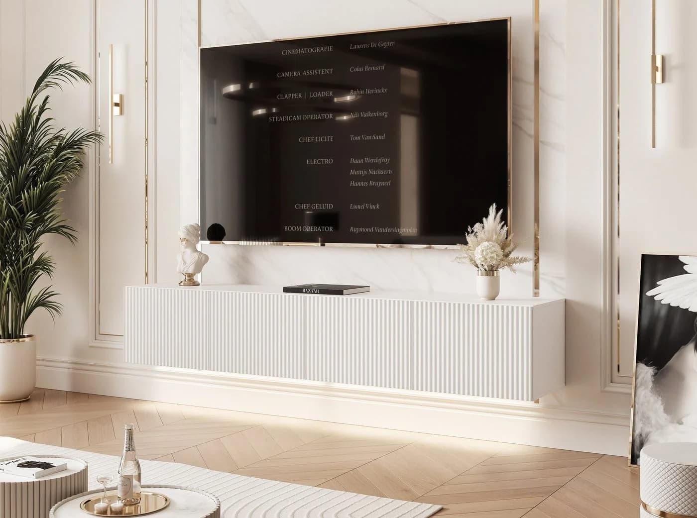 yourhouse24 TV-Lowboard 200 cm LED Riffelfront Hängekonsole - Bild 3