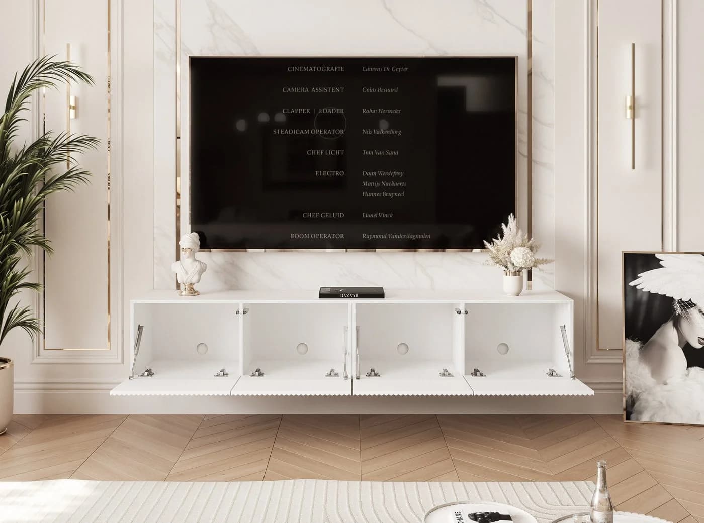 yourhouse24 TV-Lowboard 200 cm LED Riffelfront Hängekonsole - Bild 4