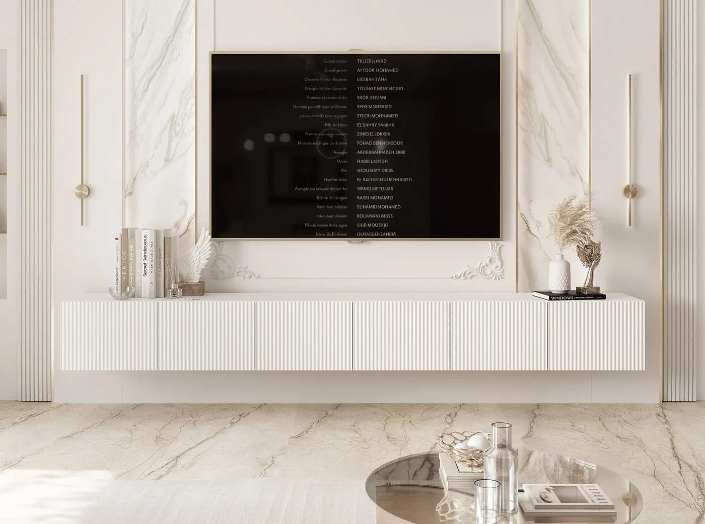 yourhouse24 TV-Lowboard ANGEL 300 mit LED-Beleuchtung & geriffelten Fronten