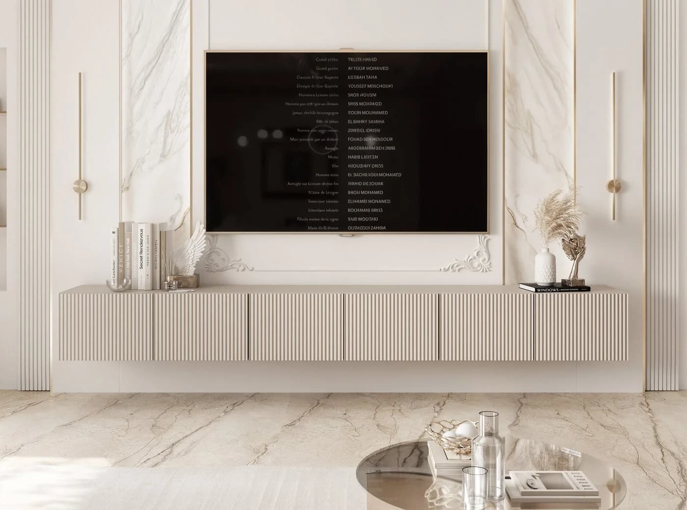 yourhouse24 Lowboard TV Angel 300 LED Geriffelte Fronten