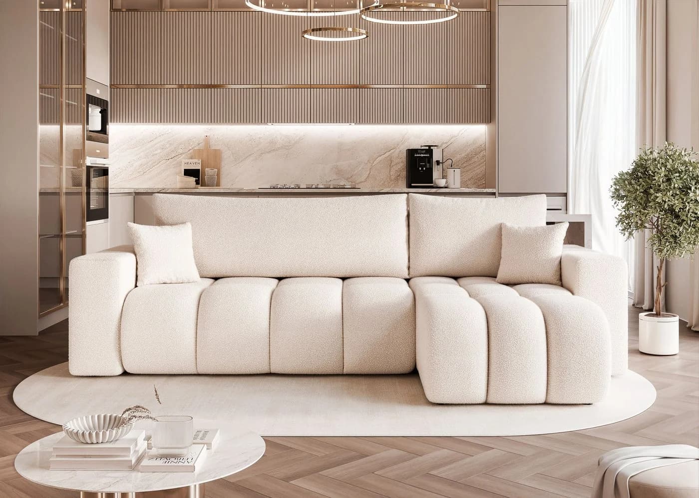 yourhouse24 Ecksofa OFI L Bouclé Schlaffunktion Creme - Bild 2