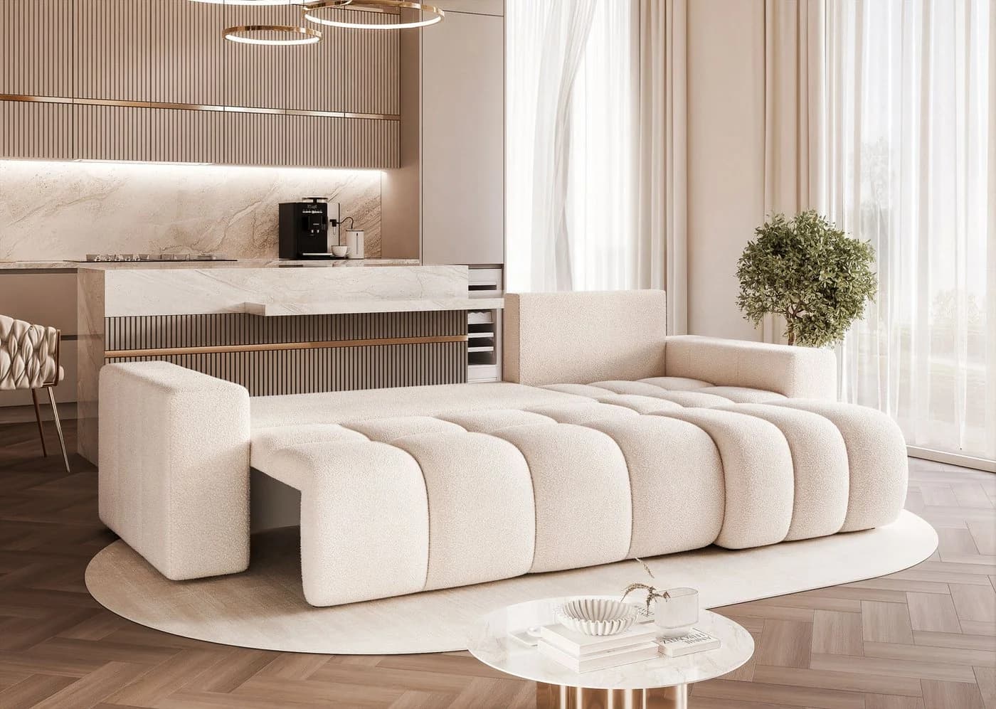 yourhouse24 Ecksofa OFI L Bouclé Schlaffunktion Creme - Bild 3
