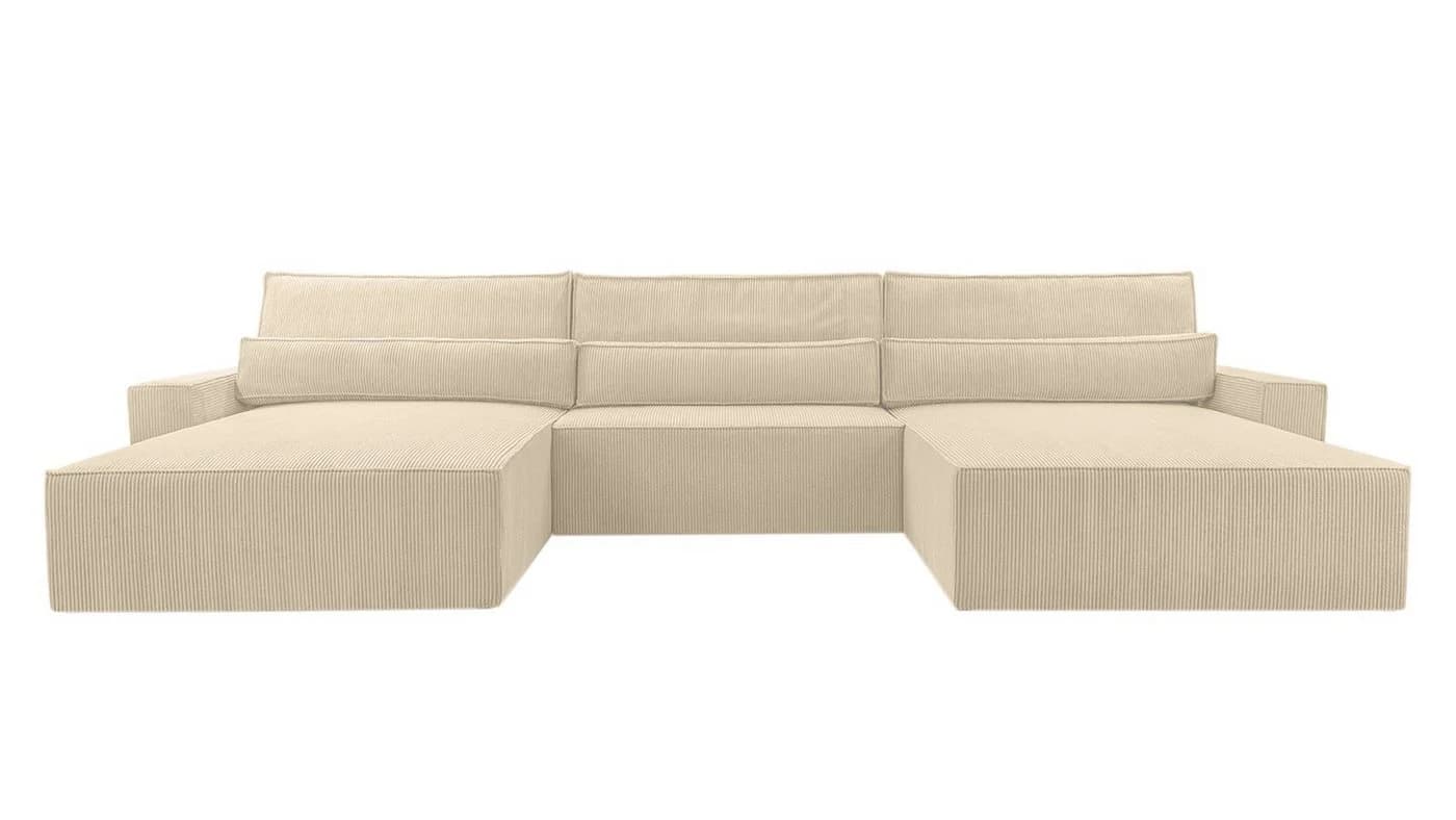 yourhouse24 Wohnlandschaft XXL STELLA Cord Beige mit Schlaffunktion