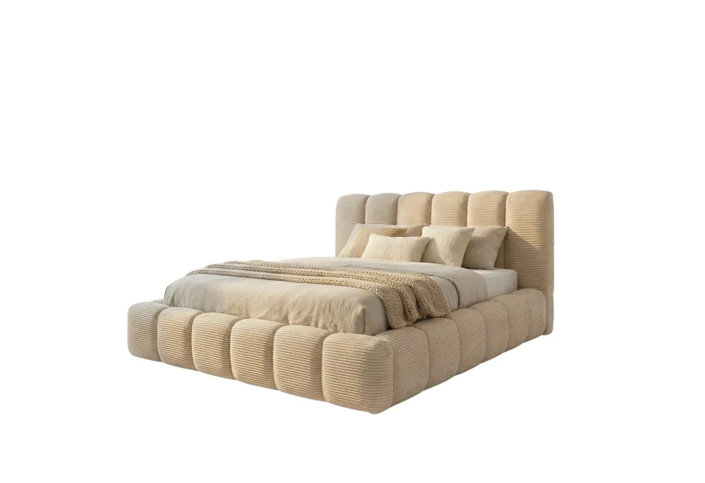 yourhouse24 Polsterbett DALLAS SLIM Creme Cord Rillensteppung