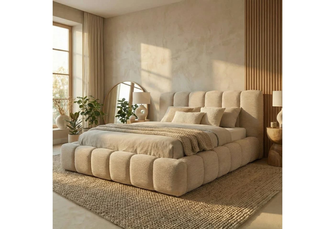 yourhouse24 Polsterbett DALLAS SLIM Creme Cord Rillensteppung - Bild 2
