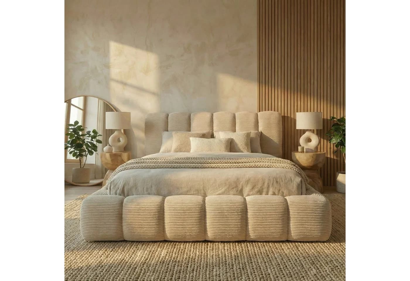 yourhouse24 Polsterbett DALLAS SLIM Creme Cord Rillensteppung - Bild 4