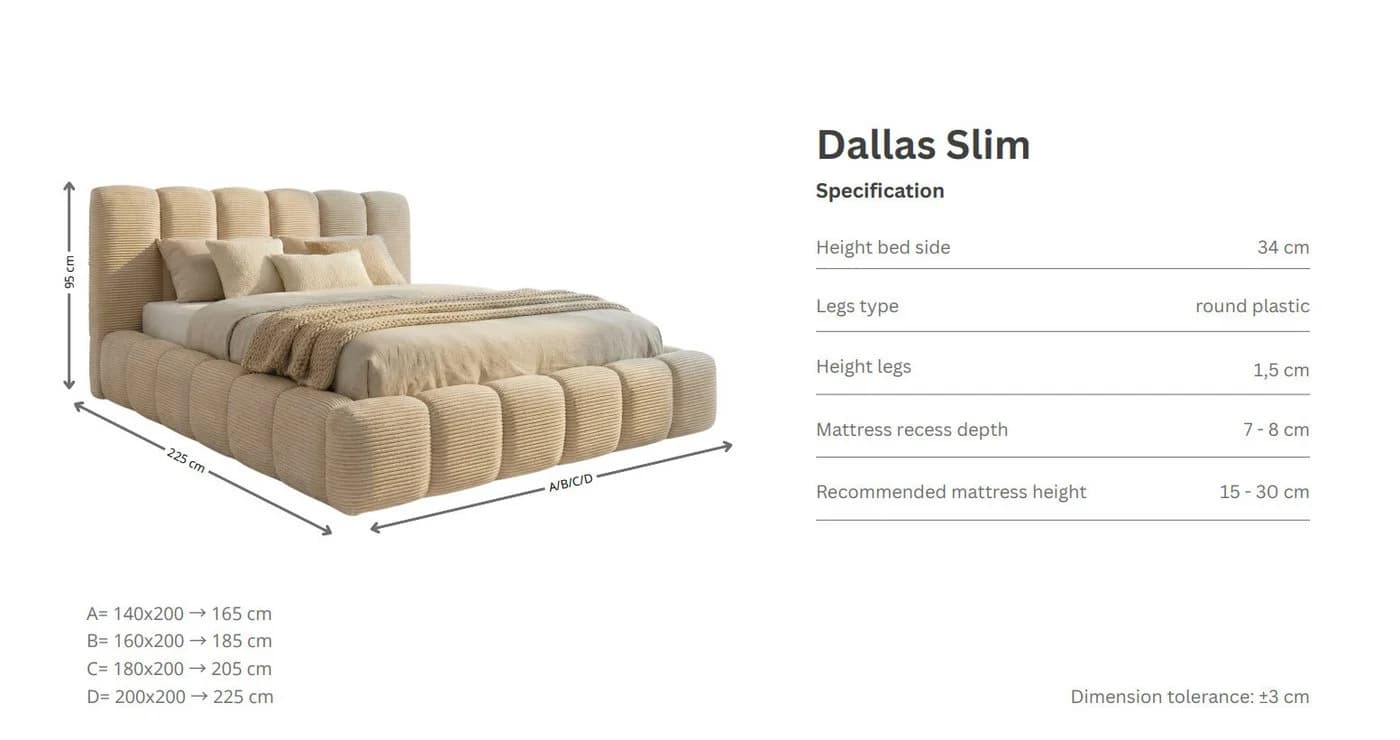 yourhouse24 Polsterbett DALLAS SLIM Creme Cord Rillensteppung - Bild 5