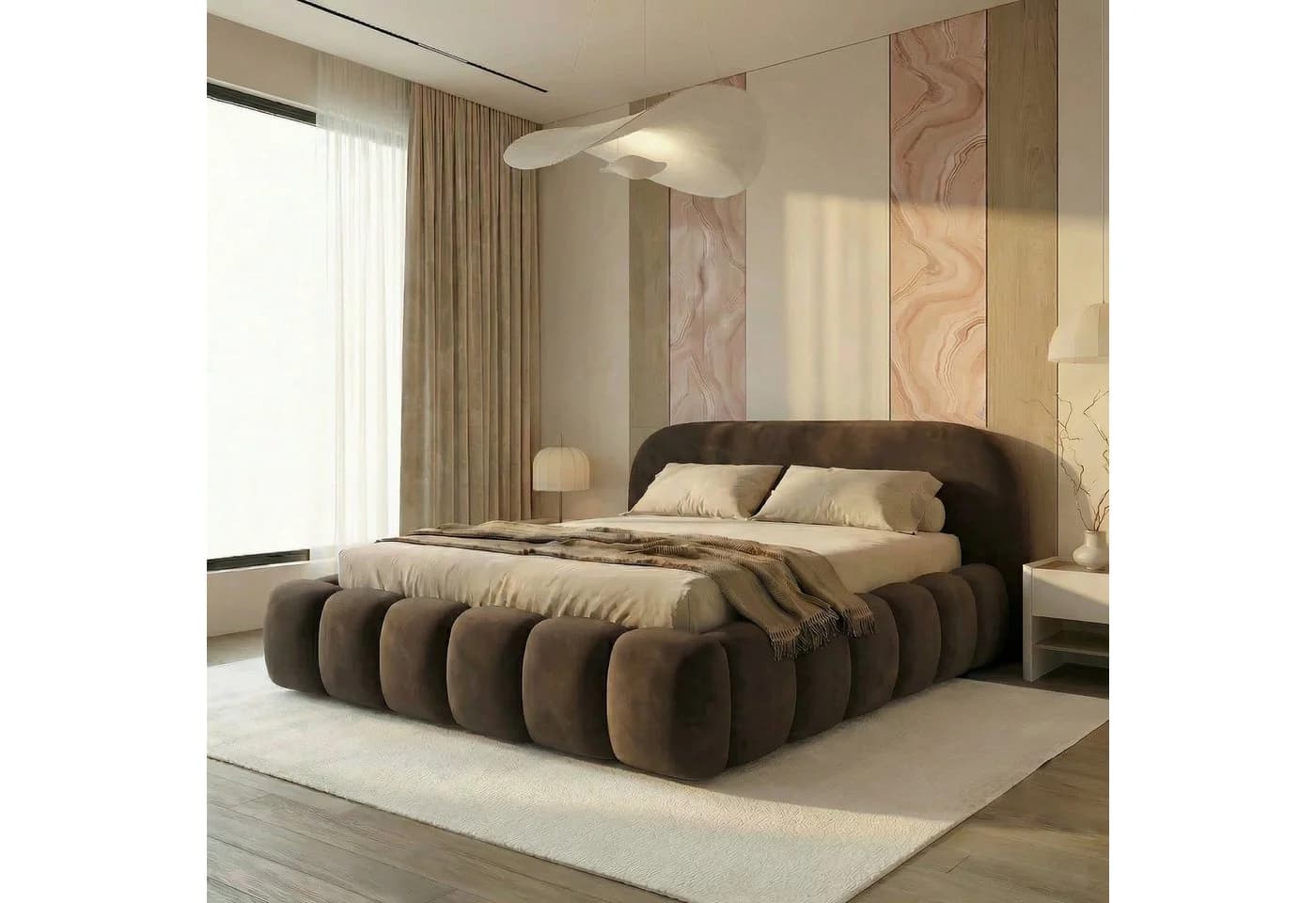 yourhouse24 Polsterbett Orlando SLIM Braun Samt Rillensteppung - Bild 2