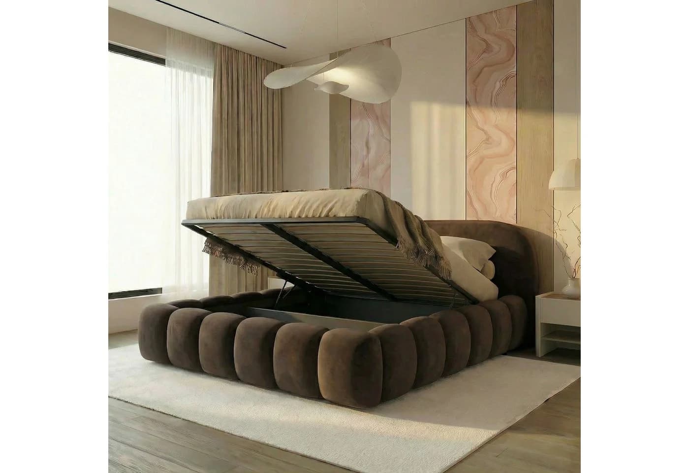 yourhouse24 Polsterbett Orlando SLIM Braun Samt Rillensteppung - Bild 3