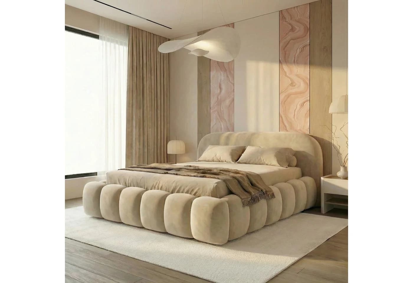 yourhouse24 Polsterbett Orlando SLIM Samt Creme Japandi - Bild 2