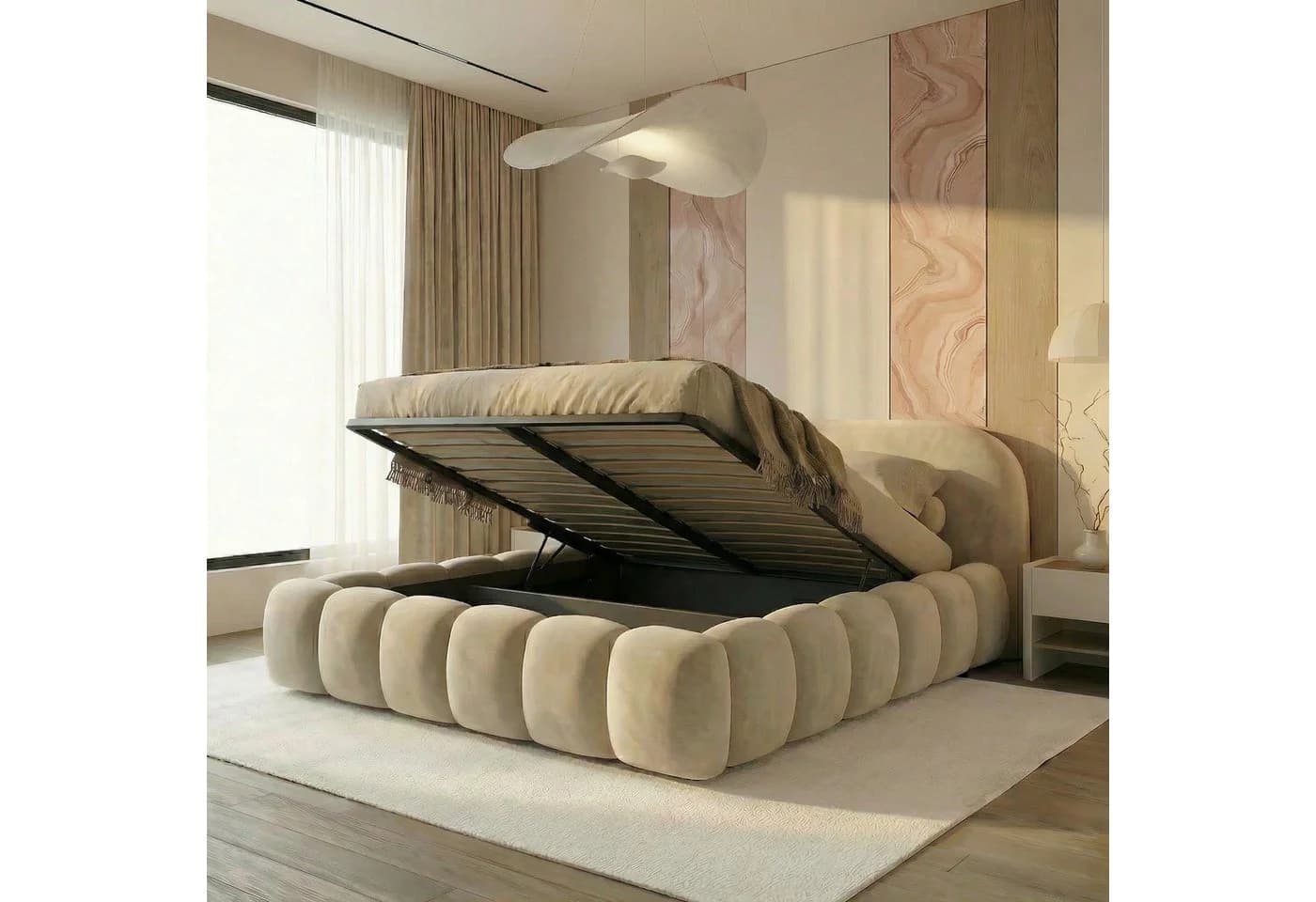 yourhouse24 Polsterbett Orlando SLIM Samt Creme Japandi - Bild 3