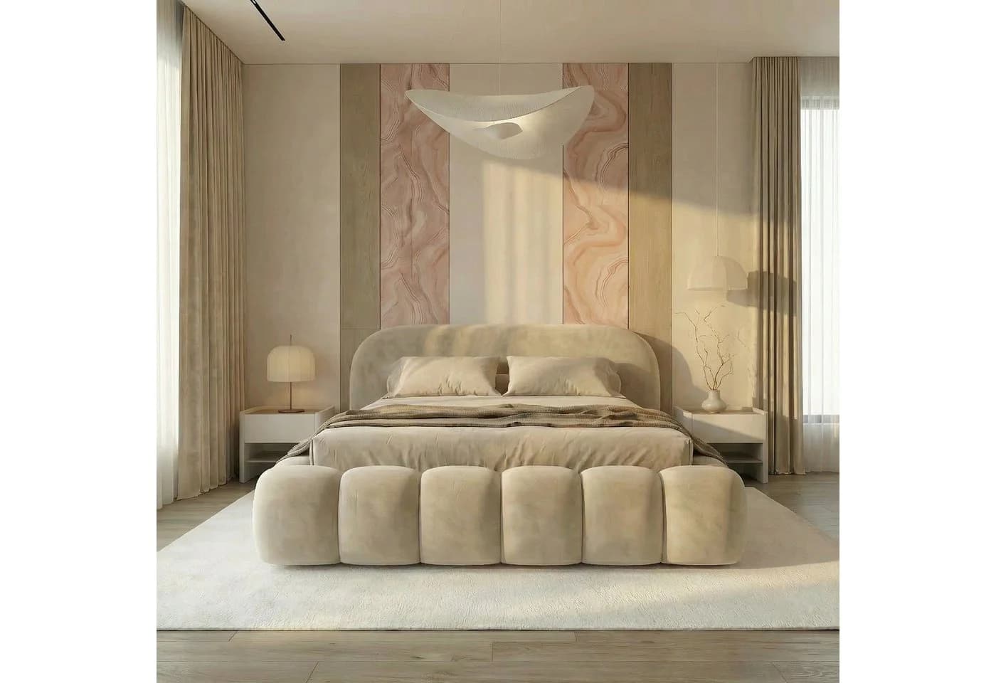 yourhouse24 Polsterbett Orlando SLIM Samt Creme Japandi - Bild 4