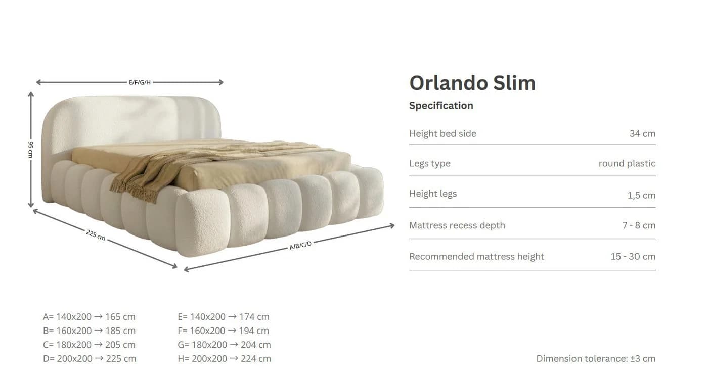 yourhouse24 Polsterbett Orlando SLIM Samt Creme Japandi - Bild 5