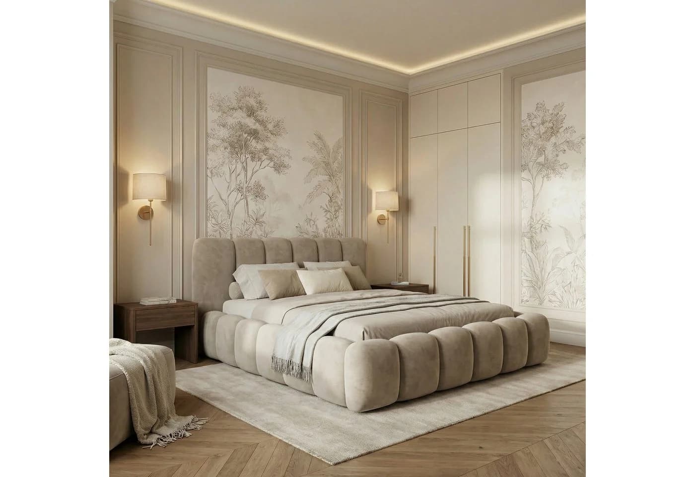 yourhouse24 Polsterbett DALLAS Slim Hellbeige Samt mit Bettkasten