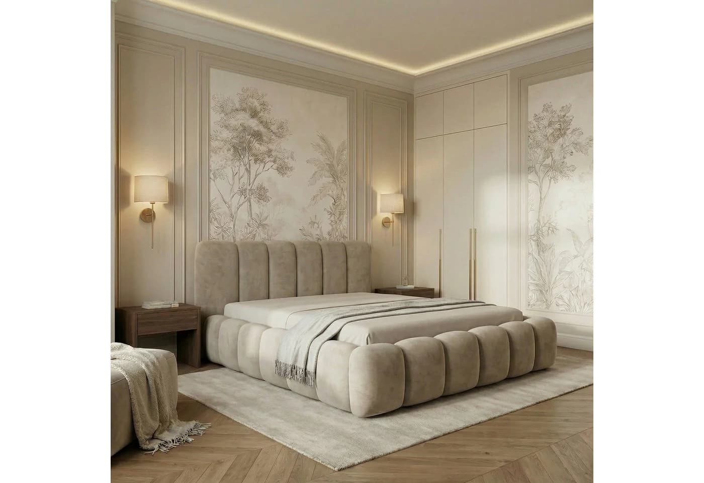 yourhouse24 Polsterbett DALLAS Slim Hellbeige Samt mit Bettkasten - Bild 3
